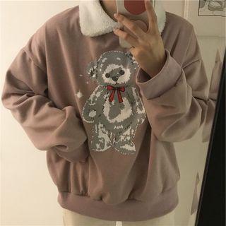 Bear Print Collared Pullover