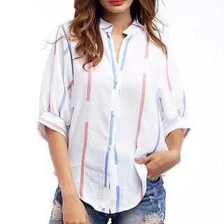 Elbow-sleeve Color Block Shirt