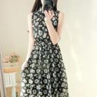 Flower Print Sleeveless Chiffon Maxi A-line Dress