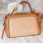 Faux Leather Two-tone Handbag Light Brown - One Size