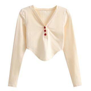 Button Cropped Long Sleeve Top