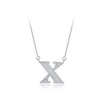 925 Sterling Silver Fashion Personality English Alphabet X Cubic Zircon Necklace Silver - One Size
