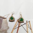 Retro Rhinestone Dangle Earring 1 Pair - Gold & Green - One Size
