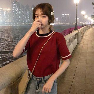 Short Sleeve Contrast-trim T-shirt