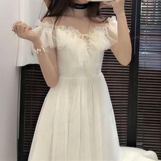Perforated Top / Cap-sleeve Mesh Dress