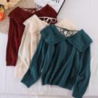 Peter Pan Collar Long-sleeve Plain Knit Sweater
