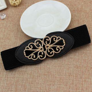 Faux Leather Elastic Corset Belt Black - One Size