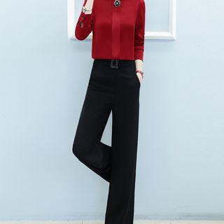 Set: Plain Blouse + Wide Leg Pants