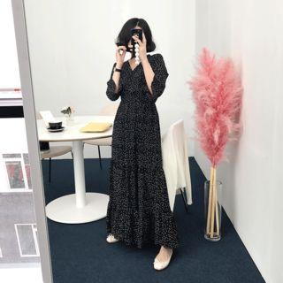 V-neck Dotted Long Dress