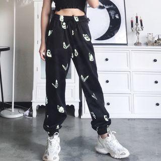 Drawstring-waist Butterfly Print Sweatpants
