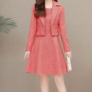 Set: Open-front Blazer + Sleeveless Mini A-line Dress
