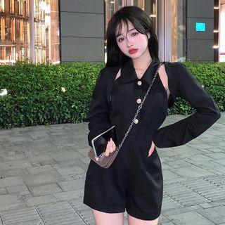 Set: Sleeveless Open-back Romper + Long-sleeve Shrug