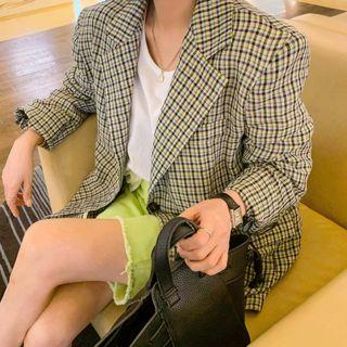 Single-breasted Checked Linen Jacket