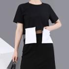 Two-tone Short-sleeve Cropped T-shirt Black - One Size