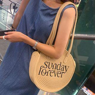 Embroidered Braided Tambourine Shoulder Bag Beige - One Size