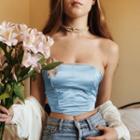 Lace-trim Satin Lace-up Back Tube Top