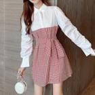 Mock Two-piece Gingham Panel Mini A-line Dress