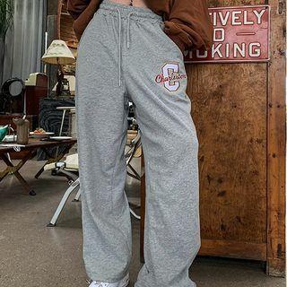 Letter Embroidered Loose Fit Pants