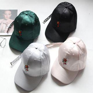 Flower Embroidered Long Strap Baseball Cap