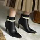 Beaded Faux Leather High Heel Ankle Boots