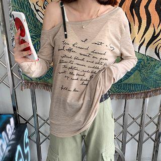 Long-sleeve Suspender Off-shoulder Lettering T-shirt