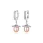 Sterling Silver Elegant Fashion Geometric Pink Freshwater Pearl Earrings With Cubic Zirconia Silver - One Size