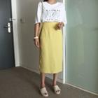 Linen Blend High-waist Pencil Midi Skirt