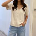 Short-sleeve Textured Two-way Cardigan