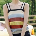 Sleeveless Rainbow Stripe Knit Top Colorful Stripe - One Size