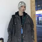 Frayed Denim Oversized Jacket Dark Gray - L