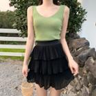 U-neck Knit Tank Top / Mini Tiered Skirt