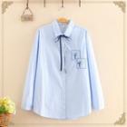 Bow-neck Embroidered Long-sleeve Shirt