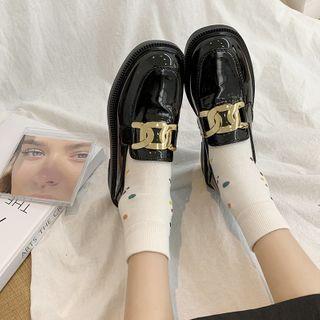Platform Block Heel Metal-accent Loafers