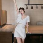 Short-sleeve Button-up Jacket / Mini Skirt