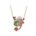 Fashion Elegant Plated Gold Enamel Cheetah Flower Necklace With Green Cubic Zirconia Golden - One Size
