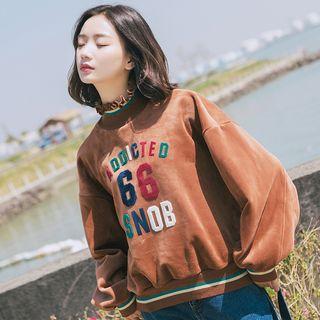 Letter Applique Frill Collar Pullover