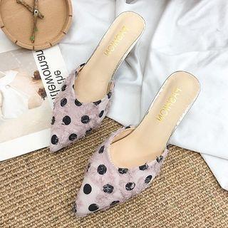 Pointy Toe Dotted Kitten Heel Mules