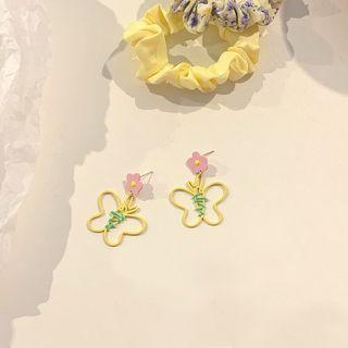 Butterfly Flower Drop Earring / Clip On Earring