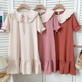Ruffled-trim Peter Pan-collar Mini Dress In 7 Colors