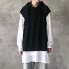 Mock Two-piece Two-tone Hoodie Black - One Size