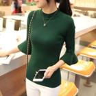 Flared Elbow-sleeve Knit Top