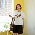 Round-neck Textured Printed T-shirt