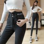Cropped Lettering Embroidered Skinny Jeans
