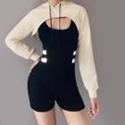 Set: Plain Cropped Hoodie + Sleeveless Romper