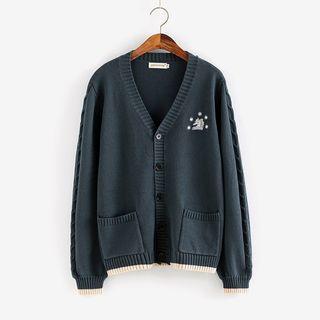 Embroidered Pocketed Cardigan