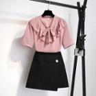 Set: Short-sleeve Ruffled Top + Mini Skirt