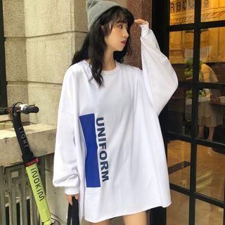 Lettering Long-sleeve Tunic T-shirt