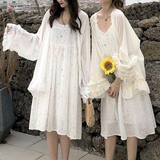 Spaghetti-strap Star Print Dress / Chiffon Jacket