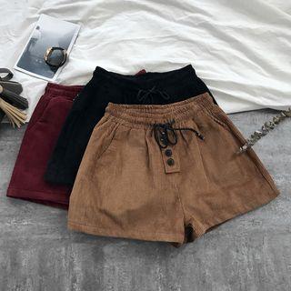 Elastic-waist Wide-leg Corduroy Shorts