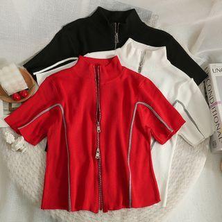 Mock-neck Zip Cropped Cardigan